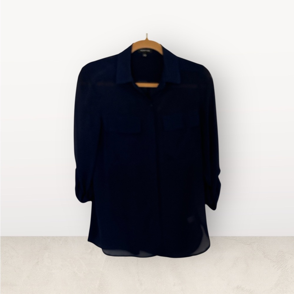 Spense Navy Blue Blouse with Adjustable Sleeves